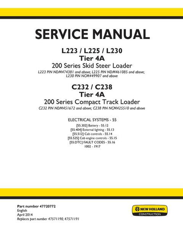 Service Manual - New Holland L223, L225 L230 Tier 4A 200 Series Skid Steer Loader 47720772