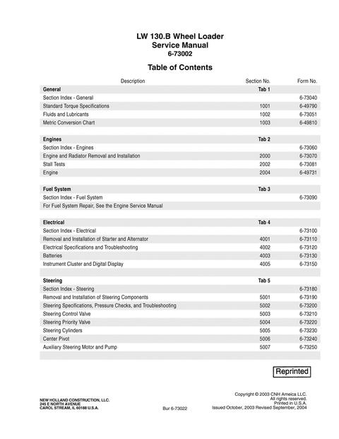 Service Manual - New Holland LW130.B Wheel Loader 6-73002NAR0