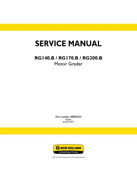 Service Manual - New Holland RG140.B VHP RG170.B VHP RG200.B VHP Motor Graders 48050423