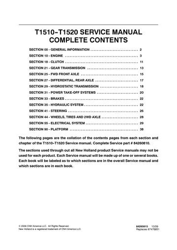 Service Manual - New Holland T1510 T1520 Tractor 84260810