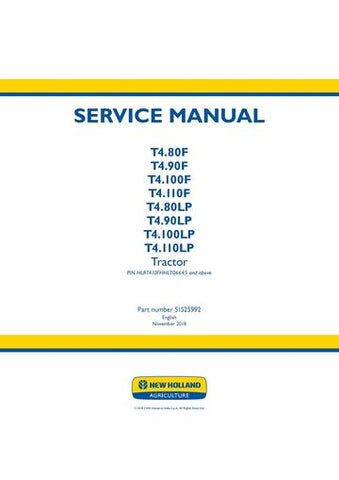 Service Manual - New Holland T4.80F T4.90F T4.100F T4.110F T4.80LP T4.90LP T4.100LP T4.110LP Tractor 51525992