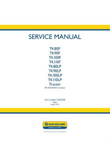 Service Manual - New Holland T4.80V T4.90V T4.100V T4.110V T4.80N T4.90N T4.100N T4.110N Tractor 51523366