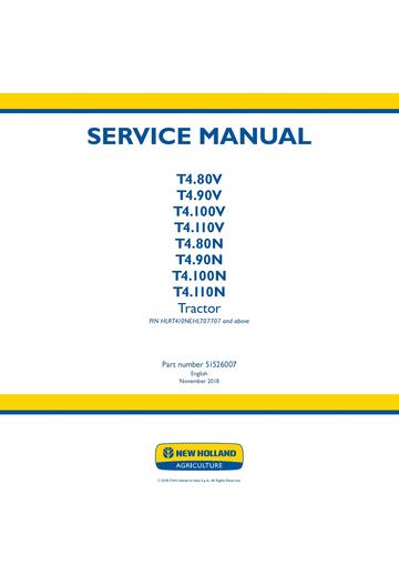 Service Manual - New Holland T4.80V T4.90V T4.100V T4.110V T4.80N T4.90N T4.100N T4.110N Tractor 51526007