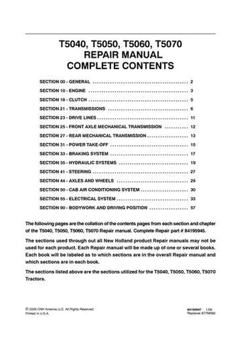 Service Manual - New Holland T5040 T5050 T5060 T5070 Tractor 84195945