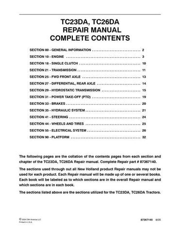 Service Manual - New Holland TC23DA TC26DA Tractor 87367140