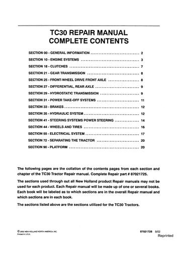 Service Manual - New Holland TC30 Tractor 87021725