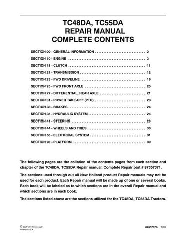 Service Manual - New Holland TC48DA TC55DA Tractor 87357371