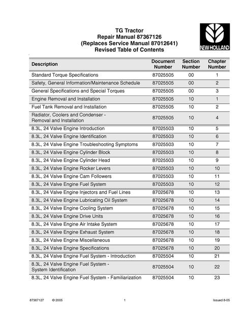 Service Manual - New Holland TG210 TG230 TG255 TG285 Tractors 87367126