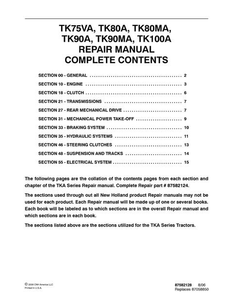 Service Manual - New Holland TK75VA TK80A TK80MA TK90A TK90MA TK100A Tractor 87582124