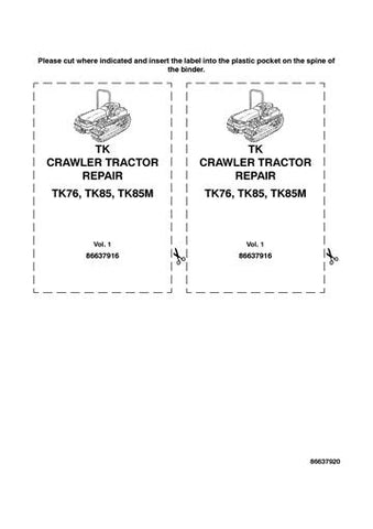 Service Manual - New Holland TK76 TK85 TK85M CRAWLER Tractor 86637916