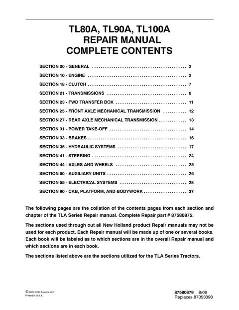 Service Manual - New Holland TL80A TL90A TL100A Tractors 87580875