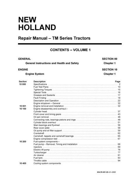 Service Manual - New Holland TM115 Tractor 6045506100