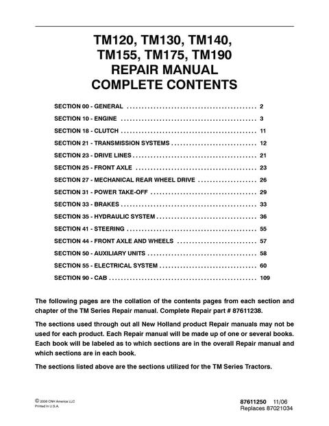 Service Manual - New Holland TM120 TM130 TM140 TM155 TM175 TM190 Tractor 87611238