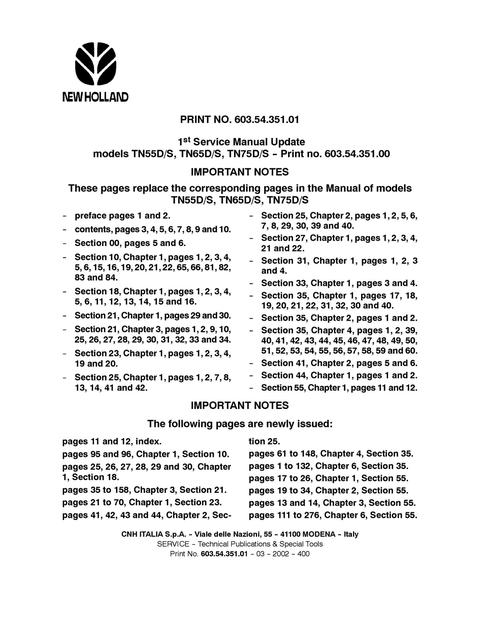 Service Manual - New Holland TN55D TN55S TN65D TN65S TN70D TN70S TN75D TN75S Tractor 6035435101