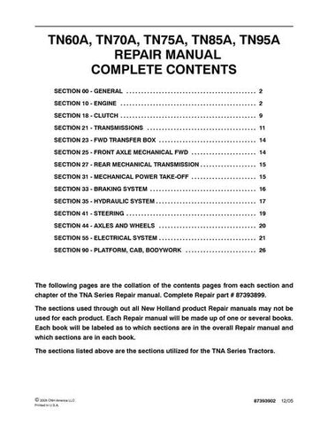 Service Manual - New Holland TN60A TN70A TN75A TN85A TN95A Tractor 87393899