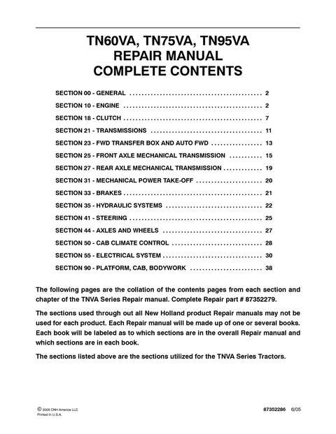 Service Manual - New Holland TN60VA TN75VA TN95VA Tractor 87382279