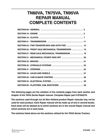 Service Manual - New Holland TN60VA TN75VA TN95VA Tractor 87382279