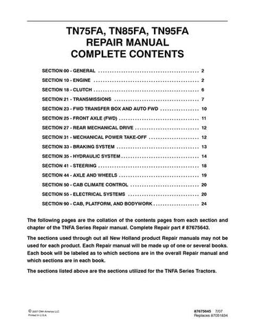 Service Manual - New Holland TN75FA TN85FA TN95FA Tractor 87675643