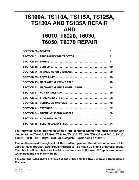 Service Manual - New Holland TS100A TS110A TS115A TS125A TS130A TS135A Tractor 87693272