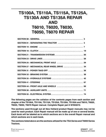 Service Manual - New Holland TS100A TS110A TS115A TS125A TS130A TS135A Tractor 87693272