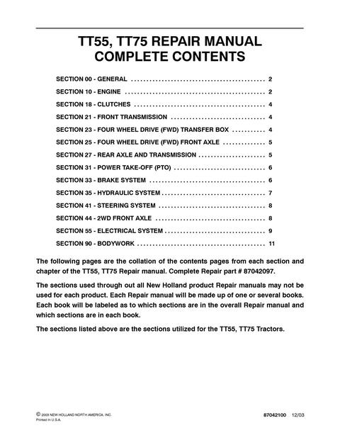 Service Manual - New Holland TT55 TT75 Tractor 87042097