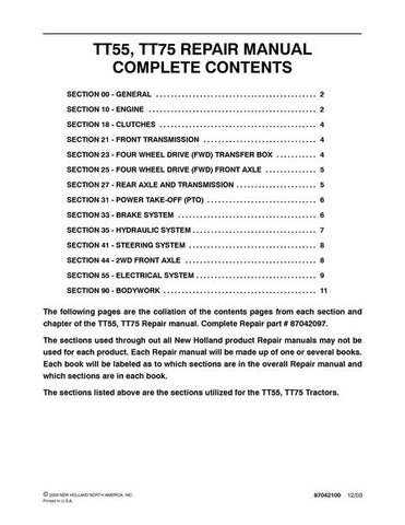 Service Manual - New Holland TT55 TT75 Tractor 87042097