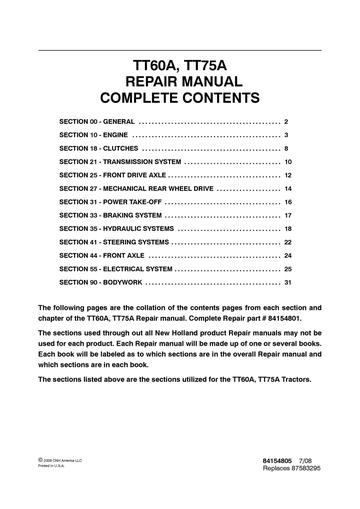 Service Manual - New Holland TT60A TT75A Tractor 84154801