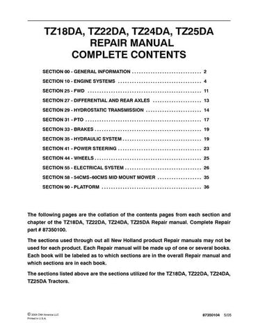 Service Manual - New Holland TZ18DA TZ22DA TZ24DA TZ25DA Tractor 87350100