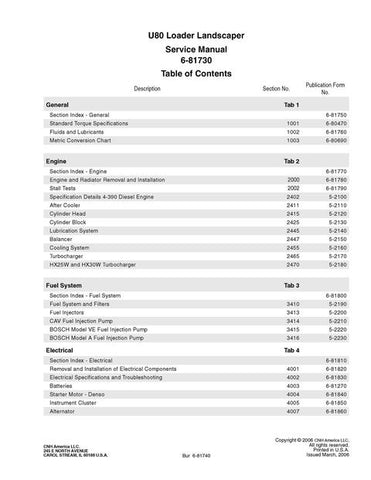 Service Manual - New Holland U80 Loader Landscaper 6-81730NA