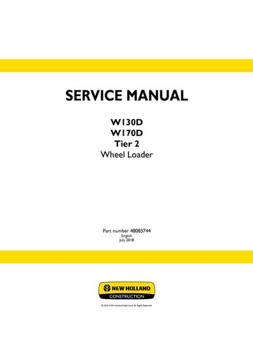 Service Manual - New Holland W130D W170D Tier 2 Wheel Loader 48083744