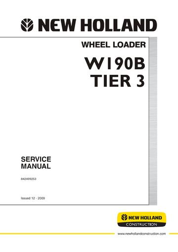 Service Manual - New Holland W190B Tier 3 Wheel Loader 84299253R0