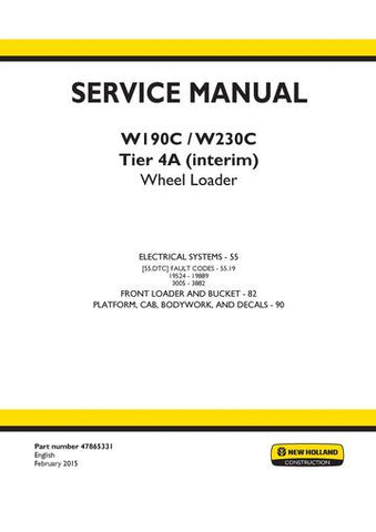 Service Manual - New Holland W190C, W230C Tier 4A (interim) Wheel Loader 47865331