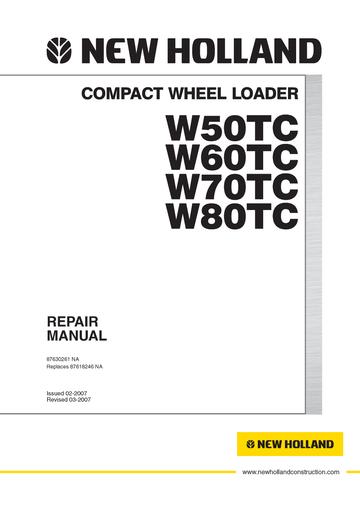 Service Manual - New Holland W50TC, W60TC, W70TC, W80TC Compact Wheel Loader 87630261NA