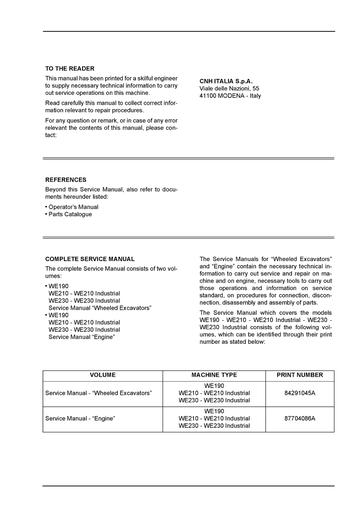 Service Manual - New Holland WE170B, WE190B Wheeled Excavator 84291045A_A4