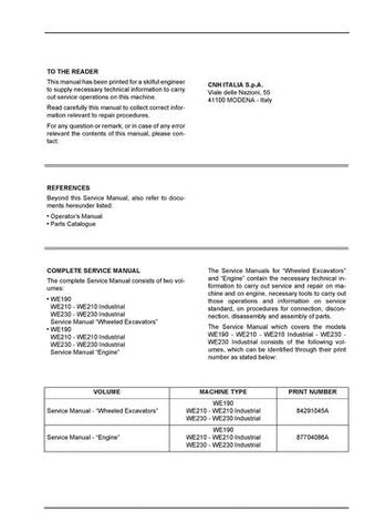 Service Manual - New Holland WE170B, WE190B Wheeled Excavator 84291045A_A4