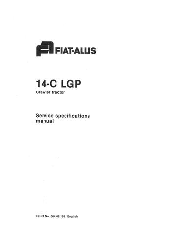 Service Specifications Manual - New Holland Fiat-Allis 14-C Crawler Tractor 60406118