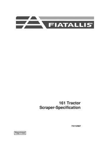 Specification Service Manual - New Holland 161 Tractor Scraper 73112987