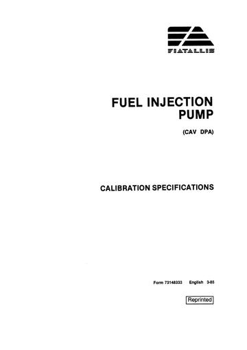 Specifications Manual - New Holland Fuel Injection Pump Calibration 73148333