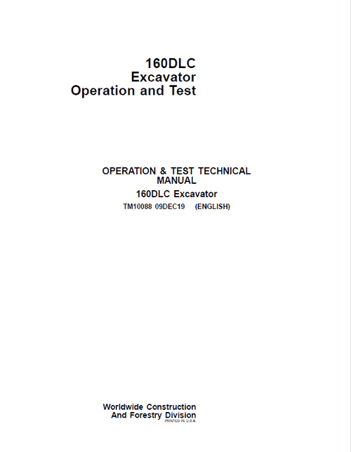 Pdf TM10088 John Deere 160DLC Excavator Diagnostic and Test Manual