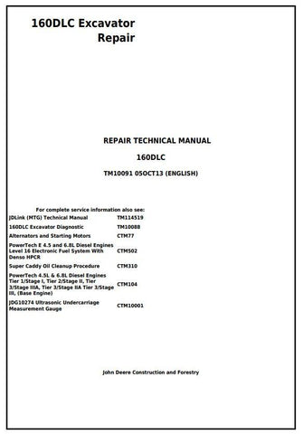 Pdf TM10091 John Deere 160DLC Excavator Repair Service Manual