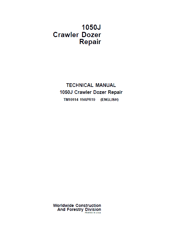 Pdf TM10114 John Deere 1050J Crawler Dozer Repair Service Manual