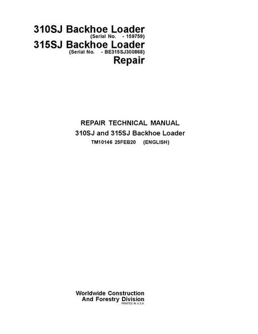 Pdf TM10146 John Deere 310SJ, 315SJ Backhoe Loader Repair Service Manual