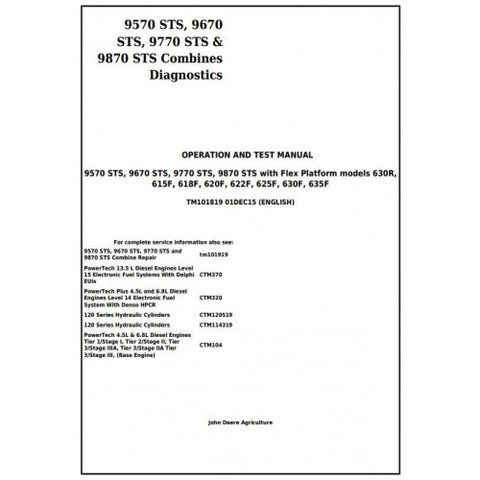 Pdf TM101819 John Deere 9570STS, 9670STS, 9770STS, 9870STS Combine Diagnostic and Test Service Manual