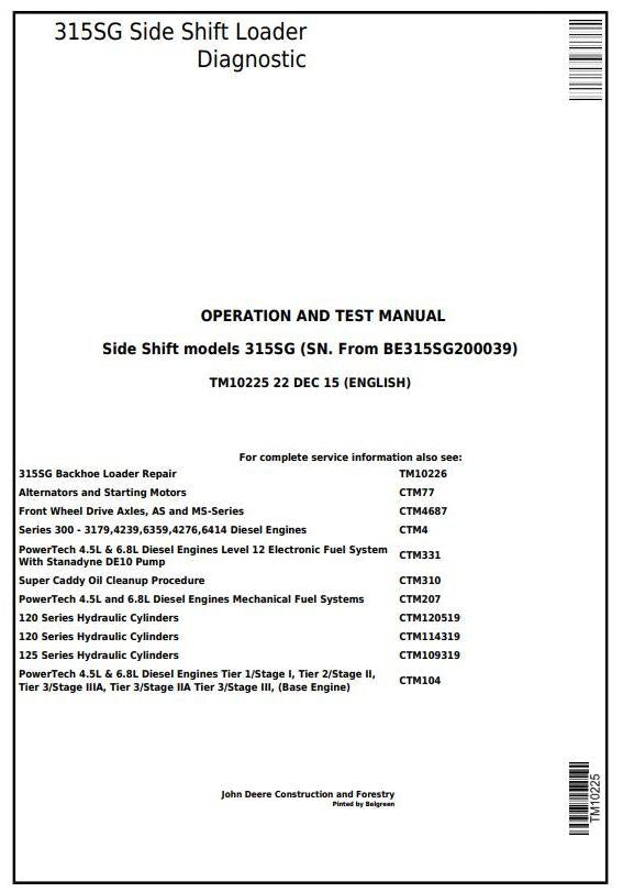 PDF TM10225 John Deere 315SG Backhoe Loader Diagnostic and Test Service Manual