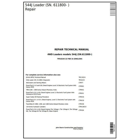 TM10244 - John Deere 4WD 544J Wheel Loader Repair Service Manual