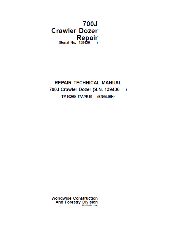 Pdf TM10268 John Deere 700J Crawler Dozer Diagnostic & Test Service Manual