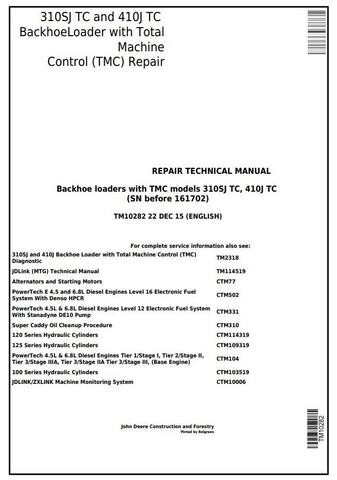 Pdf TM10282 John Deere 310SJ TC 410J TC Backhoe Loader Service Manual