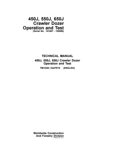 Pdf TM10292 John Deere 450J 550J 650J Crawler Dozer Diagnostic & Test Service Manual