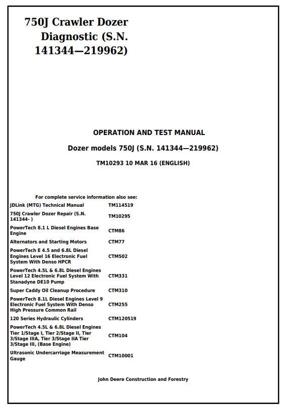 Pdf TM10293 John Deere 750J Crawler Dozer Diagnostic and Test Service Manual