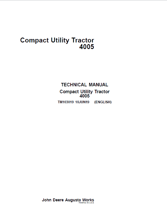 Pdf TM103019 John Deere 4005 Compact Utility Tractor Diagnostic and Test Service Manual